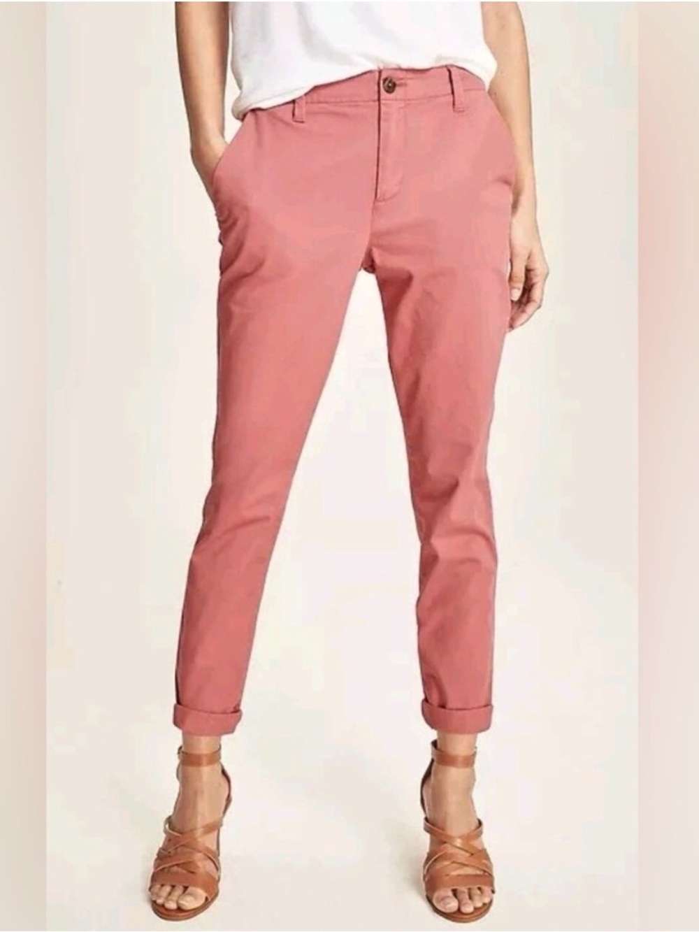 GAP Women’s Girlfriend Chinos Twill Stripe Nantucket Red Coral Pink